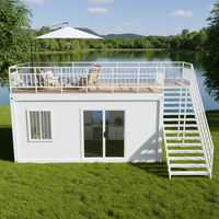 Maison conteneur préfabriquée et démontable avec terrasse sur le toit et escalier extérieur pour projets de villas, de parcs de vacances et de complexes hôteliers