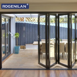 Puertas Plegables de Aluminio para Tormentas, Eficientes Energéticamente, de Doble Cristal Bajo Emisivo, para Patio, Proveedor Chino Rogenilan - Product Image 1