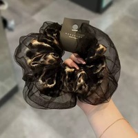Élastiques à cheveux XXL en mousseline double couche imprimé léopard noir, style rétro chic, de bonne qualité, pour femmes