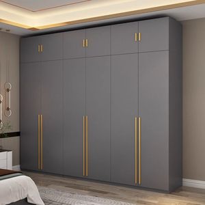 Armario de Estilo Italiano con Tiradores Dorados, Armario Gris Oscuro Mate, Mueble de Almacenamiento Minimalista Ecológico E0 para Dormitorio - Product Image 1
