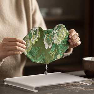 Brocade <b>Tea</b> Mat Acrylic Stand Frosted Fabric Embroidered Chinese Zen Style Dry Brewing <b>Tray</b> - Product Image 1