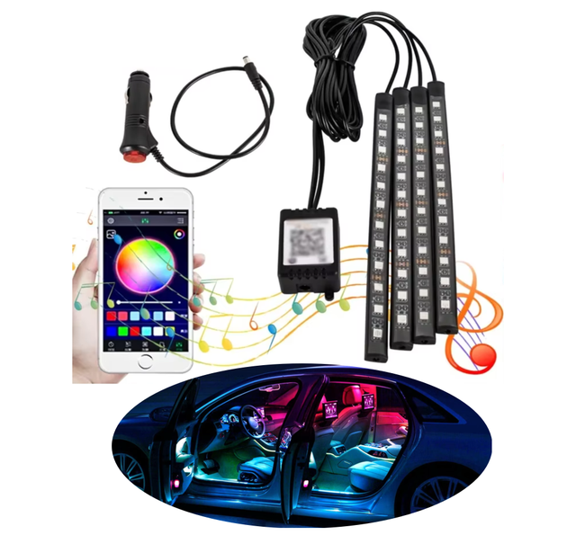 4 in 1 LED Car Interior Ambient Foot Strip Light Kit Accessories Back Light Remote APP Music Control Auto RGB Decorative Lamps