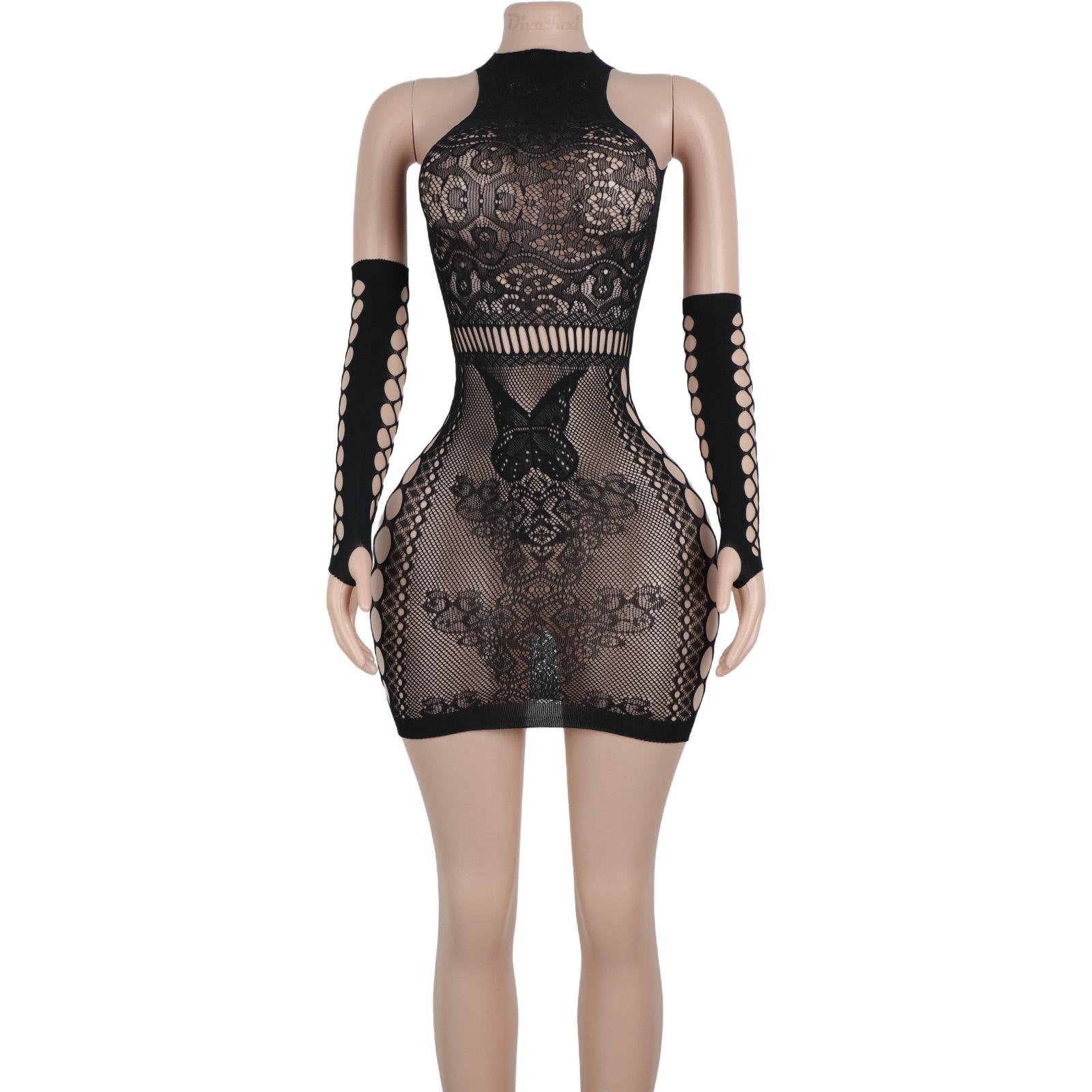 Exotic Dancewear Twerk Backless Dress with Sheer Net Cutout