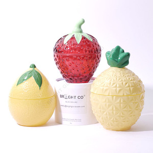 Wholesale Empty Strawberry Shaped Luxury Glass <strong>Candlestick</strong> <strong>Holder</strong> with Lid Eco-Friendly Heat Resistant Glass Candle Jars - Product Image 5