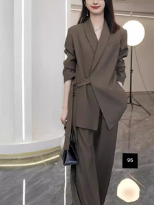 Giacca Casual Slim Extra Large XXS da <span class=keywords><strong>donna</strong></span> con <span class=keywords><strong>pantaloni</strong></span> larghi modello solido all'ingrosso cappotto di tela per la stagione primaverile - Product Image 4