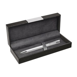 Black Box <b>Pen</b> Case For 1-2 <b>Pens</b> With Velvet Interior And <b>Silver</b> Accent Strip - Product Image 1