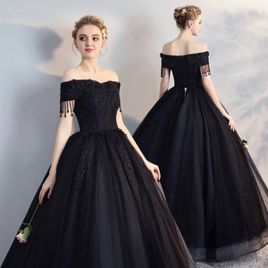 Black Ball Gown Strapless Off Shoulder Long Dress Vintage Wedding Hostess Gown Women's Formal Evening Wear - Product Image 1