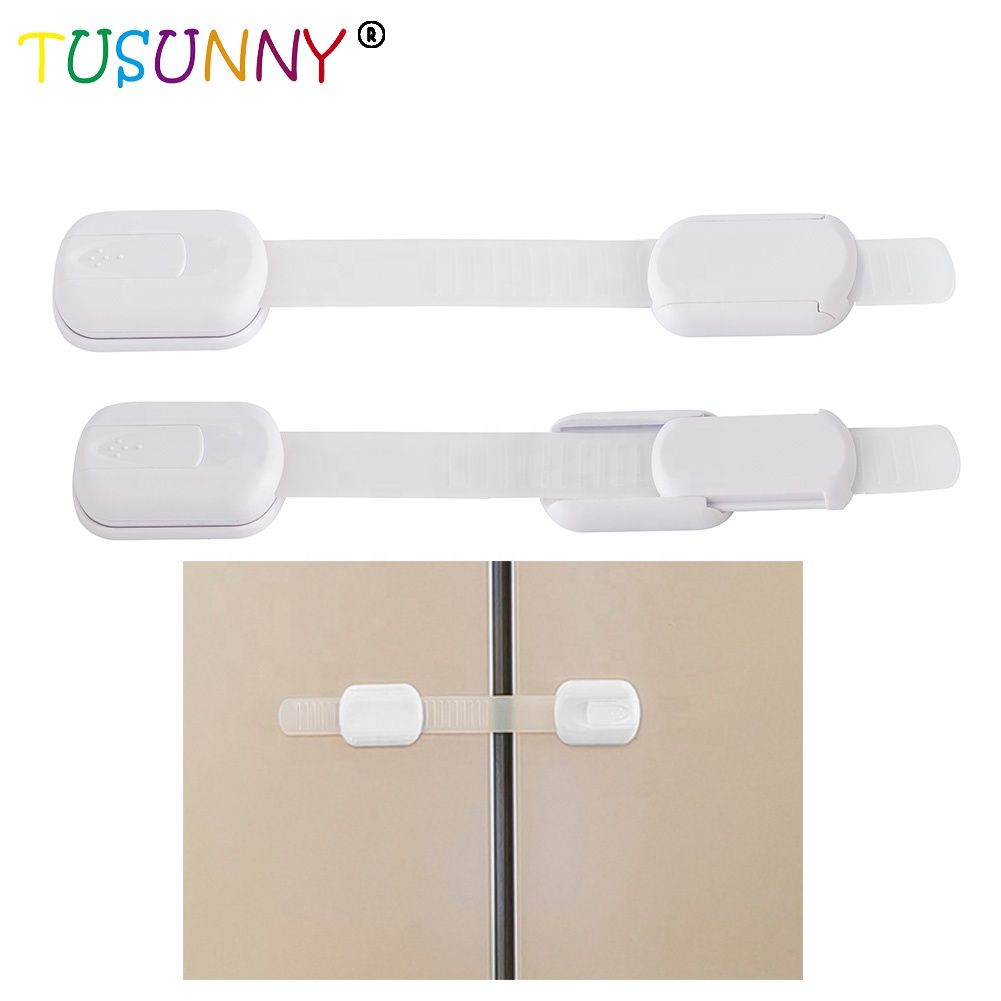 Child Proof Safety Locks - Baby Proofing Cabinet Lock with Extra Adhesives - Adjustable Strap Latches to Cabinets Drawers