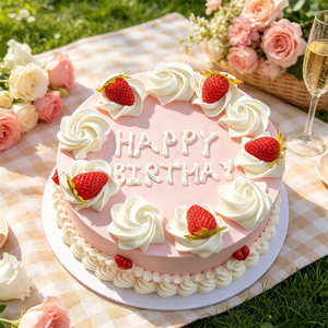 Modèle de gâteau d'anniversaire artificiel en plastique rose de 8 pouces, avec noyau en mousse, motif cœur, design classique crème fraise, réutilisable pour - Product Image 4