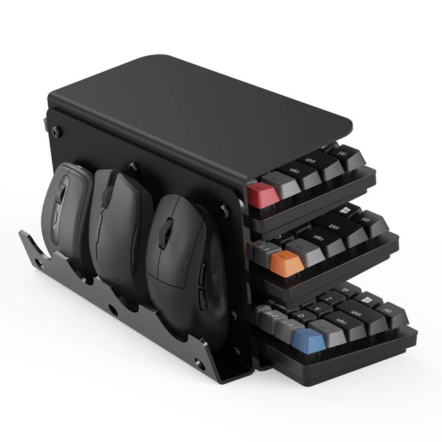 3-Tier Acrylic Keyboard Mouse Storage Rack Black Desktop Organizer with Display Stand & Frame Holder for Gaming Keyboard Plate