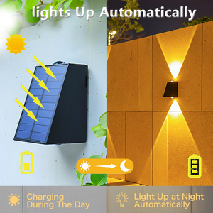Lampu Dinding tenaga surya LED luar ruangan, cahaya LED kecerahan tinggi atas dan bawah bercahaya 2 LED - Product Image 3