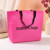 Sac fourre-tout en tissu non tissé RPET laminé rose imperméable recyclé, couleurs personnalisables, pour le shopping, les voyages, la plage