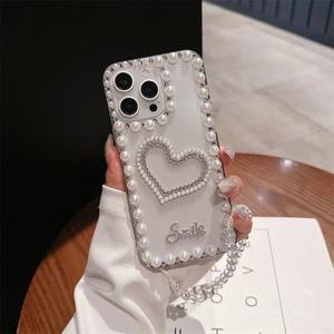 Convient pour Iphone16pro Mobile Phone Case Simple Transparent 14max Rhinestone 15plus Pearl Heart 13 Back Cover pour les femmes - Product Image 6