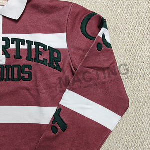 Logo con etichetta personalizzata Camicie Vintage Vintage in stile retrò con ricamo 3D con motivo <span class=keywords><strong>a</strong></span> maniche lunghe oversize con bottoni <span class=keywords><strong>Polo</strong></span> da Rugby - Product Image 5