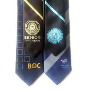 Gravatas escolares, gravatas casuais de seda ou de poliéster com logo, tecido jacquard