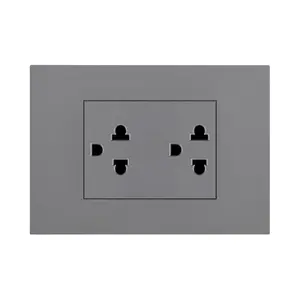 Large Cover Plate Double Sockets for 3 Pin Plugs in Grey Color