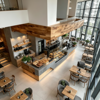 Comptoir de bar en bois et acier inoxydable, idéal pour les boulangeries, les cafés, les restaurants, les zones de réception d'hôtels et les salles d'exposition