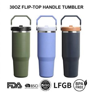Botellas de Agua para Viaje de 20oz y 30oz, Taza de Café Personalizada con Logotipo, Vaso Reutilizable al Vacío con Tapa y Pajita con Asa - Product Image 2