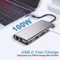 Hub USB-C 12 en 1, station d'accueil, adaptateur, affichage 4K-HDTV, USB 3.0, RJ45 LAN, port SD