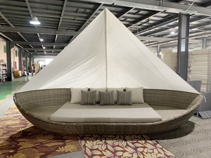 Lit en rotin pour hôtel en plein air, mobilier de piscine, lit de jour en forme de bateau à voile avec auvent - Product Image 3