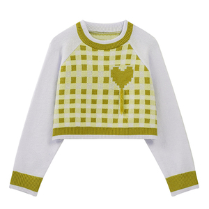 OEM/ODM <span class=keywords><strong>Pull</strong></span> tricoté jacquard à carreaux de haute qualité pour jeunes filles Top Preppy Design Ladies Pullovers Woman Sweater - Product Image 3
