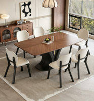 Table de salle à manger rectangulaire avec plateau en pierre rétro et pieds en bois massif pour 6 personnes, chaises adaptées pour la maison, le restaurant, l'hôtel