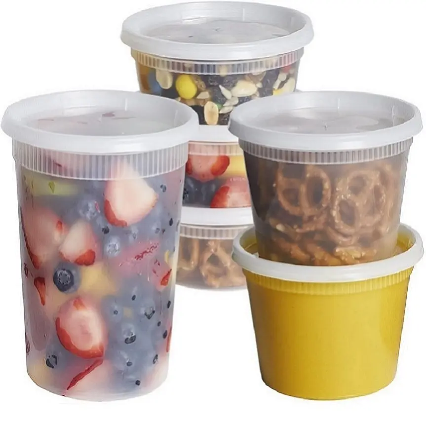 Recipientes descartáveis de plástico para armazenamento de alimentos e sobremesas, com tampa transparente, livre de BPA para restaurantes, economizadores de espaço