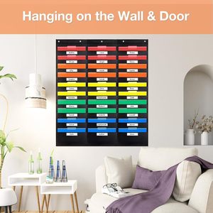 Organizador de Archivos de Pared con 30 Bolsillos y 5 Colgadores para Uso Escolar y de Oficina, Negro, Oxford 420D - Product Image 6