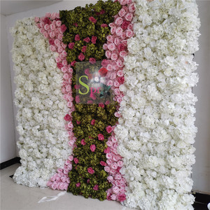 SPR Vente en gros de fournitures de mariage personnalisées blanches et vertes, <span class=keywords><strong>décoration</strong></span> de fond en roses, mur de <span class=keywords><strong>fleurs</strong></span> <span class=keywords><strong>artificielles</strong></span> en soie, modèle Zhejiang - Product Image 6