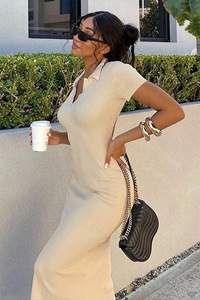 2023 vendita calda primavera estate nuovi abiti in maglia tinta unita con colletto basso filo sottile <span class=keywords><strong>abito</strong></span> <span class=keywords><strong>Midi</strong></span> <span class=keywords><strong>donna</strong></span> Sexy - Product Image 5