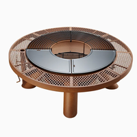 Table de foyer extérieur moderne multi-usage en acier, avec foyer à bois, ensemble de bassin à feu portable thermolaqué pour la préparation du thé et le barbecue