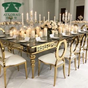 Rectangle Stainless Steel <b>Mirror</b> Glass Top with Led Light Banquet Wedding <b>Table</b> - Product Image 2