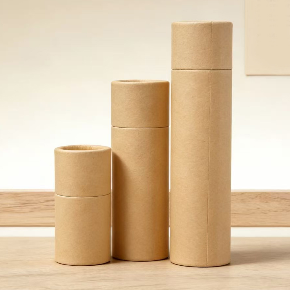 Custom Printed Eco-Friendly Kraft Paper Cylinder Tube for Lipstick Lip Balm Cotton Swabs Cosmetic Packaging