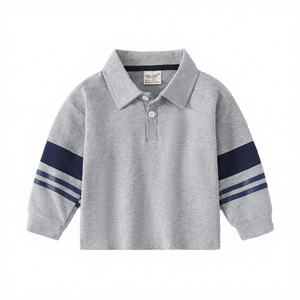 Vêtements de boutique pour enfants en gros : Chemises et hauts décontractés à manches longues pour garçons, en tricot respirant à séchage rapide, col en V - Product Image 4
