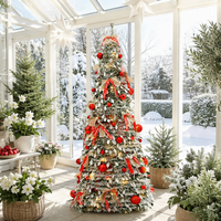 Vente en gros directe d'usine, arbre de Noël floqué pré-éclairé de 6 pieds, arbre de Noël pliable facile à assembler avec des ornements en ruban