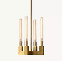 Lustre suspendu moderne à 4 lumières linéaires avec verre laiton pour salle à manger, îlot de cuisine, villa