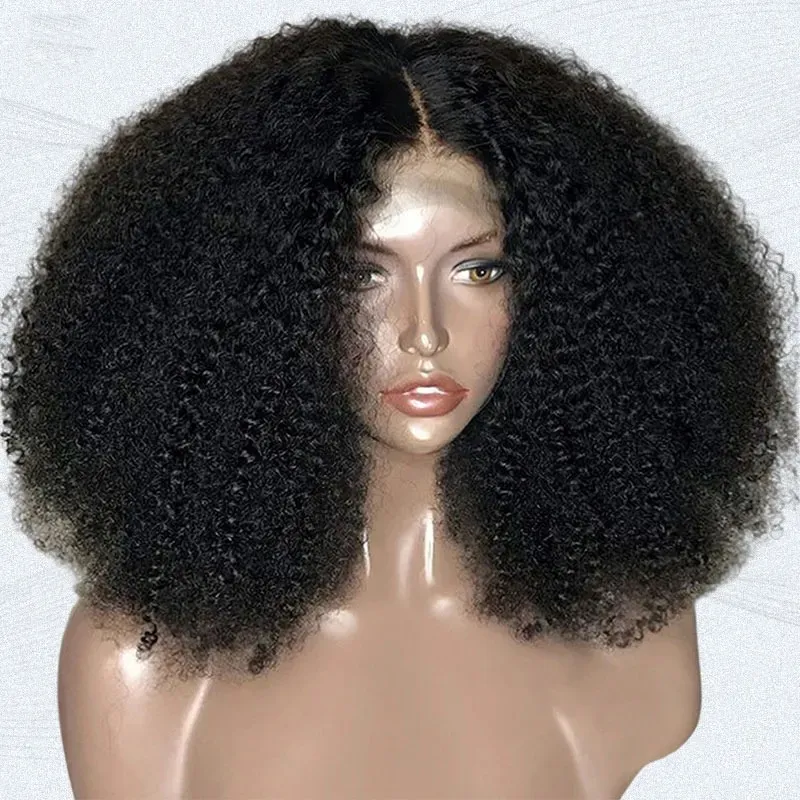 Peruca de renda hd afro crespo, cabelo afro encaracolado, cabelo humano para mulheres, preto, transparente, natural, transparente, preto, 200 densidades