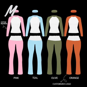 Set Personalizzato Autunnale da Donna con Blocchi di Colore, Maniche Lunghe, Abbigliamento Casual per Allenamento, Streetwear Personalizzato, Due Pezzi con Pantaloni a Zampa 2025 - Product Image 6