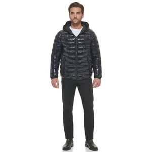Men's High Quality Royal Blue Puffer Jacket 300 GSM Nylon <b>Bubble</b> <b>Coats</b> Canvas Stand Collar Winter Warmth with Patchwork Design - Product Image 1