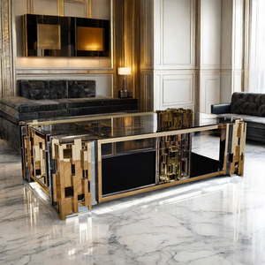 Nuovo Arrivo: <span class=keywords><strong>Tavolino</strong></span> da Caffè di Lusso in Acciaio Inox con Effetto Illusione e Piano in <span class=keywords><strong>Vetro</strong></span> per Casa e Hotel - Product Image 1