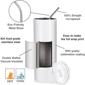 Sublimation Blank Tumblers 20 Oz for Stainless Steel Vacuum <b>Insulated</b> <b>Cups</b> Lids Straw for Travel 6-12 Hours Thermal - Product Image 3
