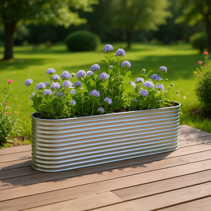 Jardinera rectangular de acero plateado, duradera, con recubrimiento en polvo, para flores y plantas verdes, uso en exteriores. - Product Image 2
