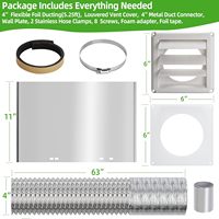 Kit de ventilation pour sèche-linge, tuyau/raccord de conduit/plaque murale, 4 pouces, matière plastique, 5,25 pieds de long, montage mural pour la ventilation de la salle de bain