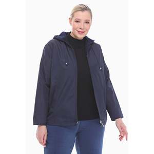 Veste imperméable à capuche bleu marine doublée de polaire pour femme, taille plus - Product Image 4