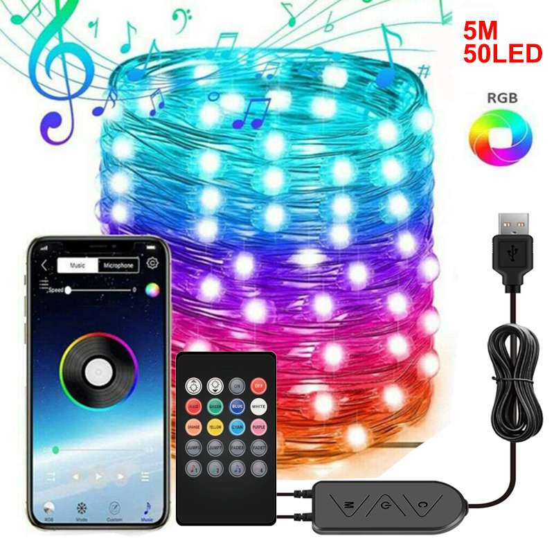 Smart bluetooth Christmas hot style 20 key USBRGB 7 colour copper lamp LED outdoor atmosphere of the color of lamps light string