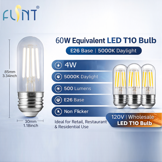 Energy Saving 4W T10 Clear Glass 5000K 60W Equivalent AC E26 LED Refrigerator Bulb with CRI 82 and 500 Lumens for Fridge Freezer