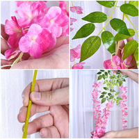 Bunga Sutra Wisteria Tangkai Tunggal untuk Hiasan Dinding, Susunan Padat 12 Buah, Tinggi 8 Kaki, Dekorasi Pernikahan Dalam Ruangan, Gaya Pastoral