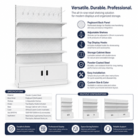 Étagère gondole simple face en métal blanc avec panneau perforé et crochets, présentoir de 3 niveaux, base de rangement, présentoir de vente au détail