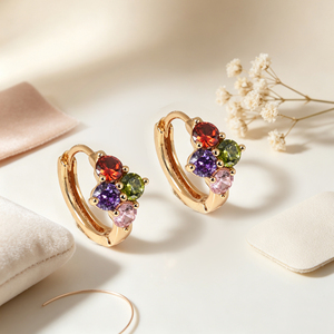 Aretes de Aro Huggie con Circonita Cúbica Multicolor, Chapados en <span class=keywords><strong>Oro</strong></span> de 18K, Resistentes al Agua y al Deslustre, Joyería, Aretes Pequeños de <span class=keywords><strong>Oro</strong></span> - Product Image 5