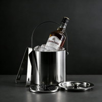 Seau à glace en acier inoxydable BSCI 304 avec couvercle, 1,3 L, à double paroi isolé, refroidisseur à champagne et vin pour bar, fête en plein air
